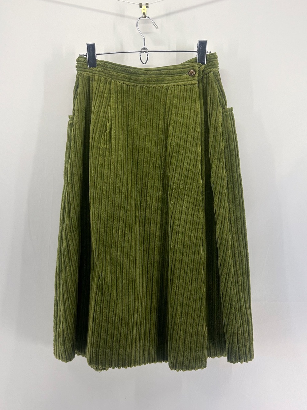 Vintage Mademoiselle of San Francisco Green Corduroy Wrap Midi Skirt Pockets 70s - Picture 4 of 7